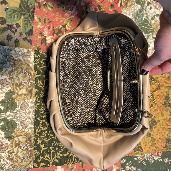 NY&Company Tan Faux Leather Purse. Gold Removal Chain Strap. - Picture 5 of 6